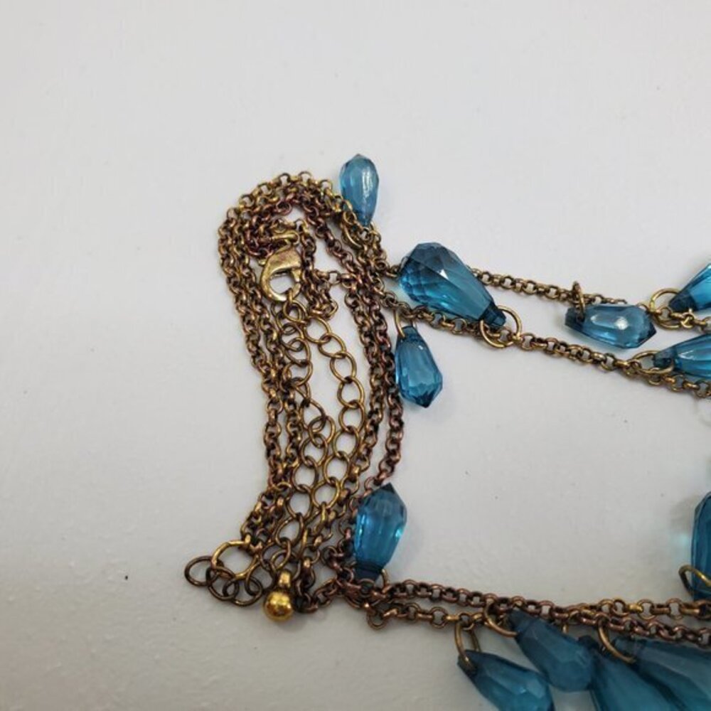 Blue Beaded Necklace Statement Chain Drop Dangle‎ F - Picture 6 of 7